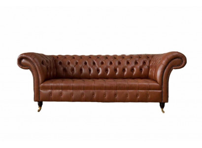 Chesterfield Pohovka 3-sedačka Hnědá Moderní Čalounění Kožená Design Obývací Pokoj