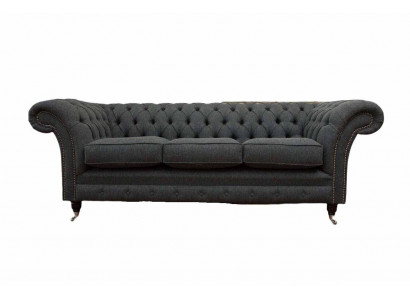 Chesterfield textilní designová pohovka luxusní sedací souprava Šedá pohovka 3 místná.