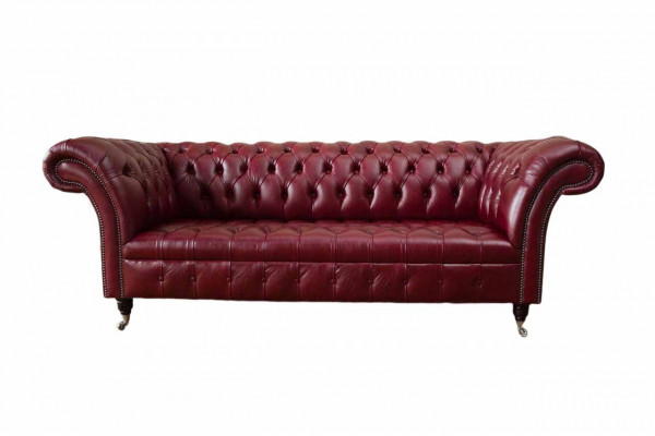 Chesterfield 3místná kožená pohovka s čalouněním, luxusní hnědá pohovka 230 cm