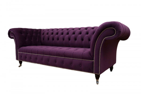 Fialová pohovka Chesterfield 3 místná Chesterfield designérská pohovka textilní látková