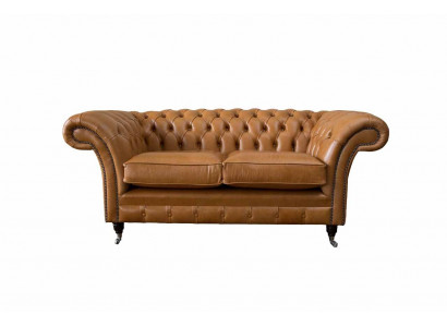Chesterfield Dvousedací Pohovka 2místná Pohovka Potah Přepážka Kožená Pohovka Hnědá