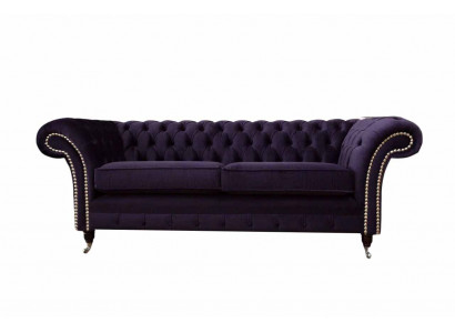 Chesterfield anglický klasický styl Pohovka gauč 3 sedadla čalouněná fialová 230cm
