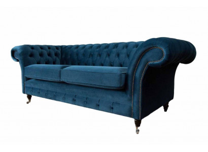 Designová pohovka s třemi sedadly, polštářky luxusní textilní sedací soupravy Chesterfield Nové.