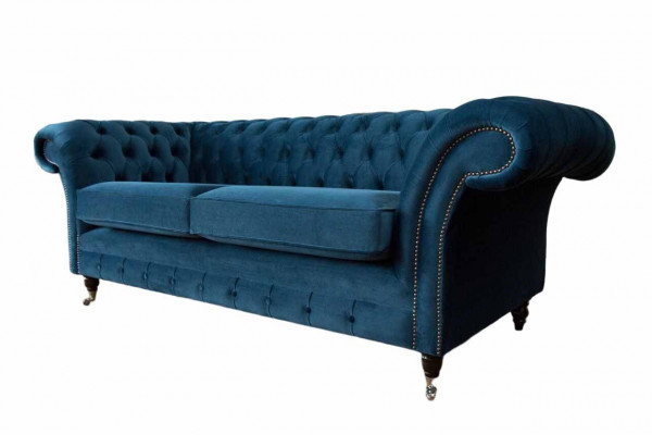 Designová pohovka s třemi sedadly, polštářky luxusní textilní sedací soupravy Chesterfield Nové.