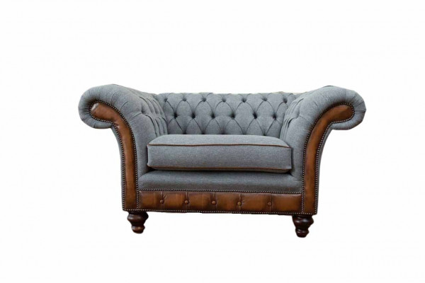 Křeslo Design Relax Textil Lounge Luxus Šedé čalounění Sitter Chesterfield
