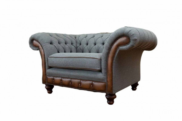 Křeslo Design Relax Textil Lounge Luxus Šedé čalounění Sitter Chesterfield