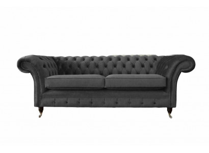 Design Chesterfield Sofa 3-sedadlová šedá pohovka potahové sedací soupravy obývací pokoje