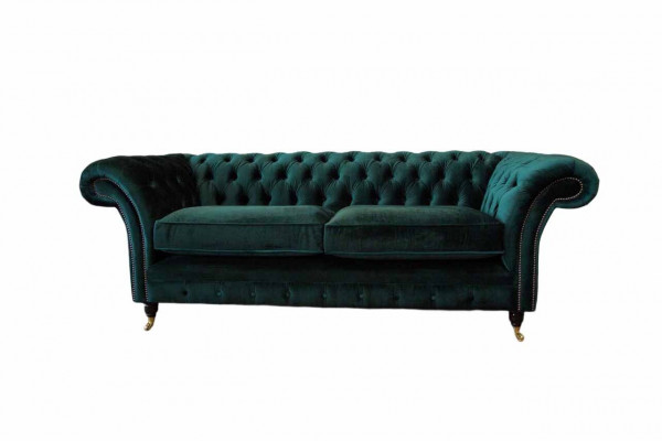 Chesterfield polstrovaná sedací souprava 3 místná textilní pohovka sametová.