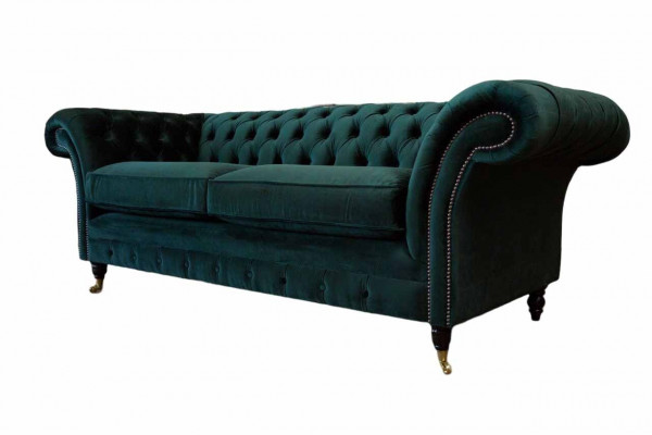 Chesterfield polstrovaná sedací souprava 3 místná textilní pohovka sametová.