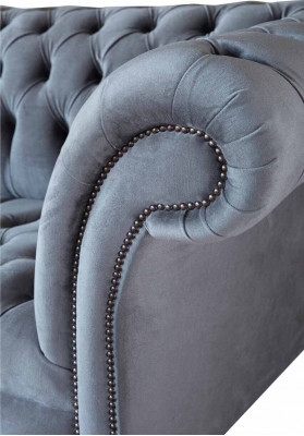 Chesterfield Sofa 3místná luxusní pohovka šedá látková pohovka do obývacího pokoje