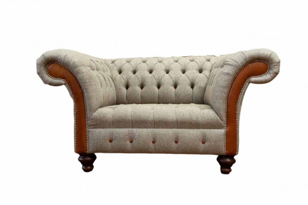 Chesterfield Sofa - Polštář 1,5 místný - Klasická sedačka - Šedá - Nová