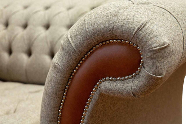 Chesterfield Sofa - Polštář 1,5 místný - Klasická sedačka - Šedá - Nová