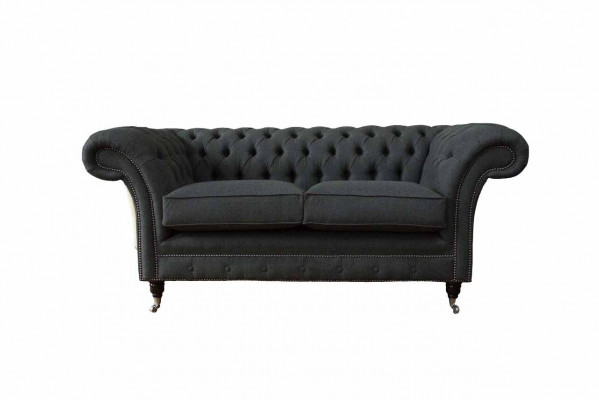 Chesterfield pohovka 2místná pohovka potahový šedý textilní nový