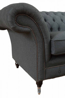 Chesterfield pohovka 2místná pohovka potahový šedý textilní nový