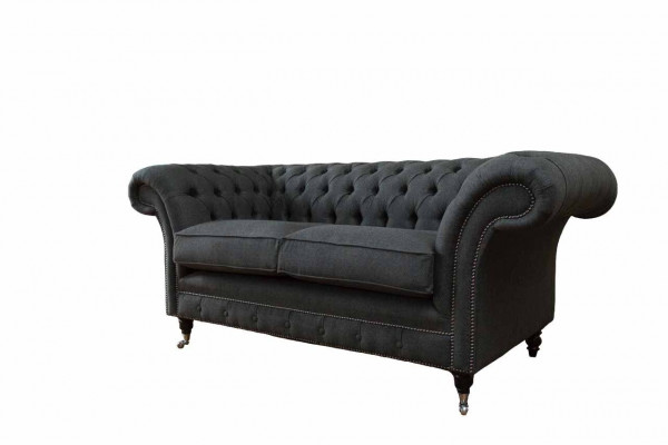 Chesterfield pohovka 2místná pohovka potahový šedý textilní nový