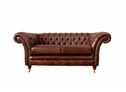 Chesterfield Pohovka Potah Kůže Pohovky Křesla Hnědé Dvoumístné Nové