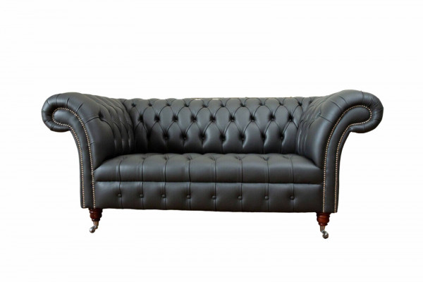 Chesterfield kožená pohovka, gauč, polstrovaná 2-místná designová pohovka, gaučení.