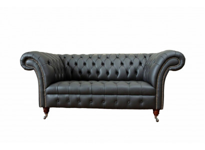 Chesterfield kožená pohovka, gauč, polstrovaná 2-místná designová pohovka, gaučení.