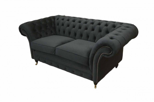Chesterfield Černá 2místná pohovka Potahové pohovky Designová pohovka Textilní.