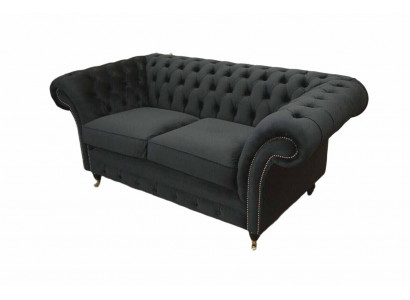 Chesterfield Černá 2místná pohovka Potahové pohovky Designová pohovka Textilní.