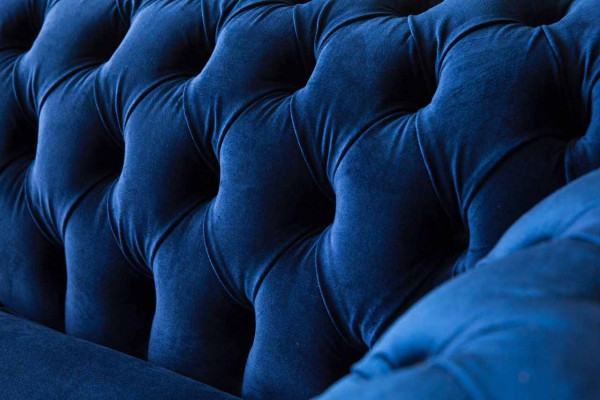 Chesterfield kancelářský nábytek Sofa Pohovka 2 sedadla Tkanina Modrá.