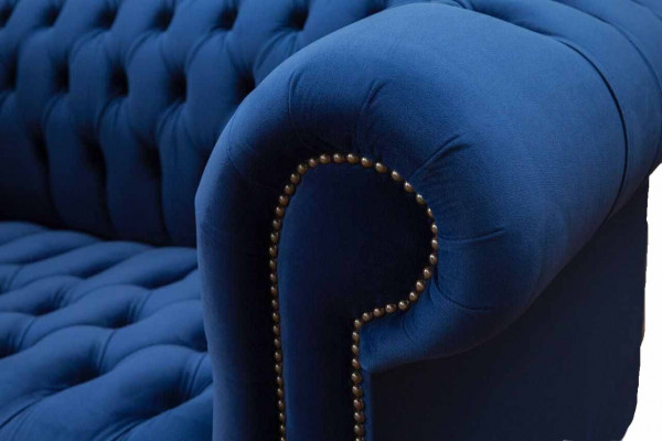 Chesterfield kancelářský nábytek Sofa Couch 2 sedadla textil Modrá