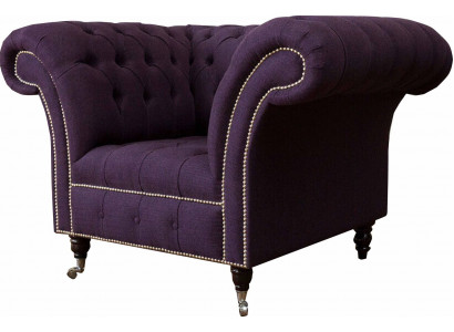 Křeslo jednosedadlové luxusní 1 sedadlo Design látkový fialový Chesterfield