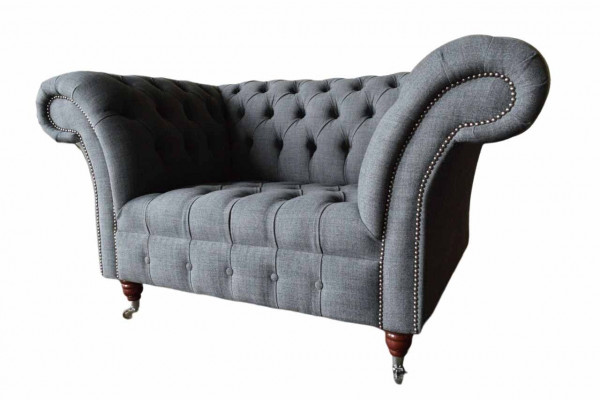 Chesterfield Design křeslo šedé polstrování luxusní textilie Kuchyně 1místné