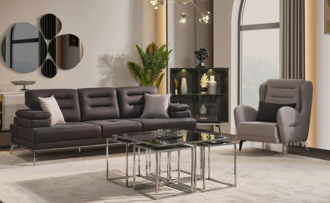 Sofa sestava 3+1 čalouněné sedací soupravy - černý moderní set sofas, křesel.