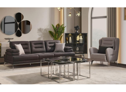 Sofa sestava 3+1 čalouněné sedací soupravy - černý moderní set sofas, křesel.