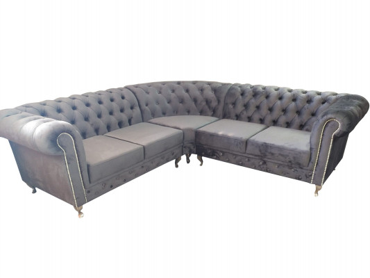 Chesterfield rohová sedací souprava L-formy, pohovka, design čalounění, textil, pohovkový roh