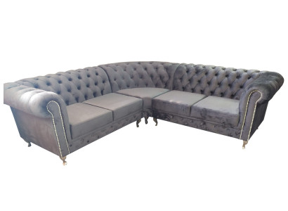 Chesterfield rohová sedací souprava L-formy, pohovka, design čalounění, textil, pohovkový roh
