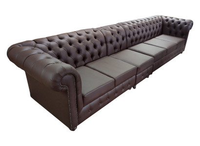 Chesterfield velká pohovka kožená pohovka XXL velké pohovky hnědá pohovka 6 místná