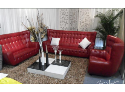 Sofa Chesterfield křeslo Nastavení sedacích souprav 3dílná červená kožená sedací souprava Moderní