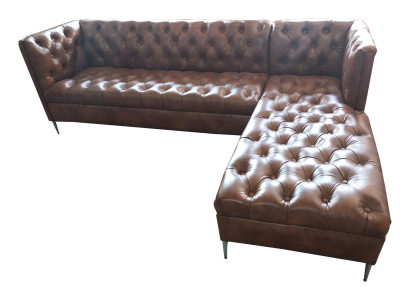 Chesterfield rohová sedací souprava v L tvaru, kůže, luxusní gauč, kůží potahovaná rohová sedací souprava