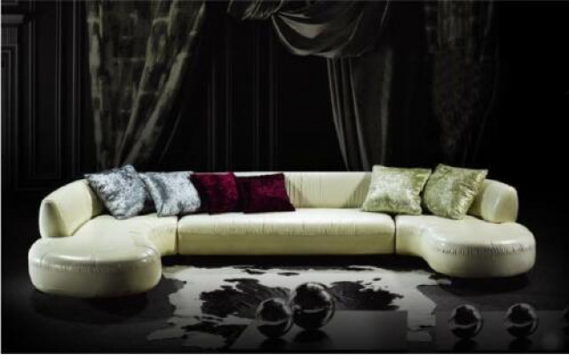Chesterfield rohová sedací souprava U-Forma Luxus Potah z kůže Bílá Moderní