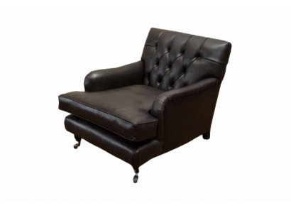 Návrhářské křeslo 1místné hnědé kůže textilní luxusní pohovka Chesterfield