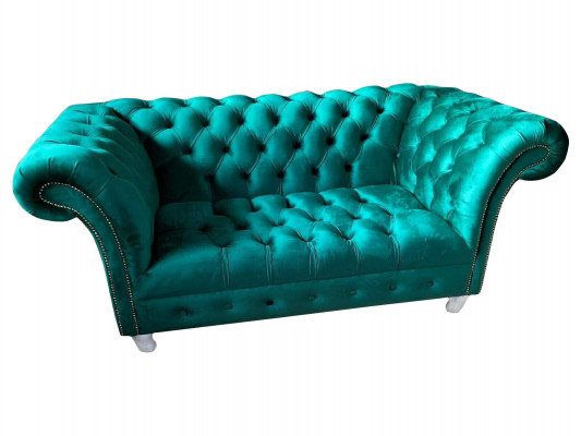 Chesterfield Luxus Pohovka 2místná Textilní Modrá Pohovky Zelené Nábytkové soupravy
