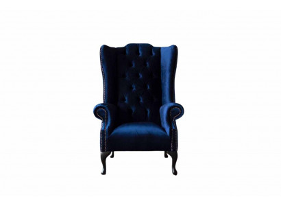Ohrensessel Chesterfield Sofa Pohovka Polštář 1místný křeslo Textil Modrá