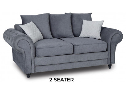 Sedací soupravy Chesterfield šedé barvy, čalouněné, nábytek, látkové pohovky, dvoumístné pohovky