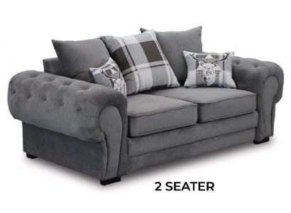 Šedá pohovka Chesterfield čalouněný nábytek látkové pohovky design textilní.