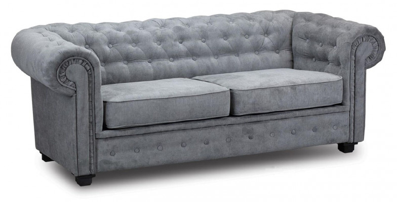 Šedá pohovka Chesterfield-Couch, dvousedadlové pohovky, textilní gauče a pohovky.