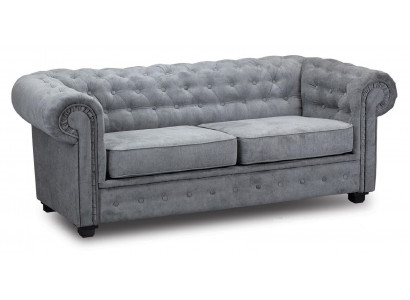 Šedá pohovka Chesterfield-Couch, dvousedadlové pohovky, textilní gauče a pohovky.