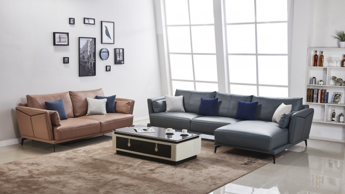 Designer sofa, gauč souprava rohová sedací souprava s otomanem čalouněná obývací krajina.