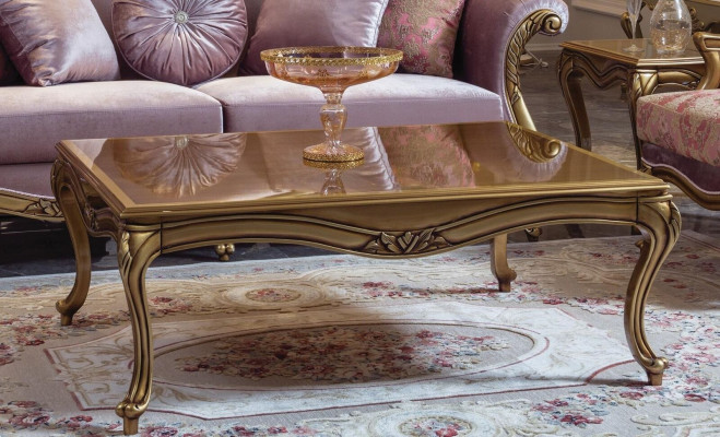 Königlicher Couchtisch Gold Brauner Tisch Barock Rokoko Couchtische Holz