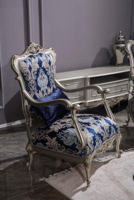 Luxus křeslo jednosedák čalouněný nábytek Modrý Květinový vzor Pohovka Lounge Baroko