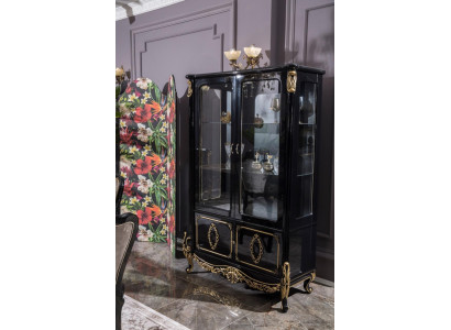 Nábytek Skleněná Vitrína Luxus Vitrína dřevo Vitríny Skříně Regály Černá