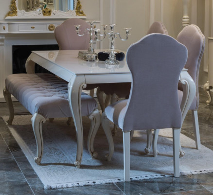 Jídelní set design garnitura 6 dílů, nábytek z dřeva 4x židle stůl stolička skupina nový