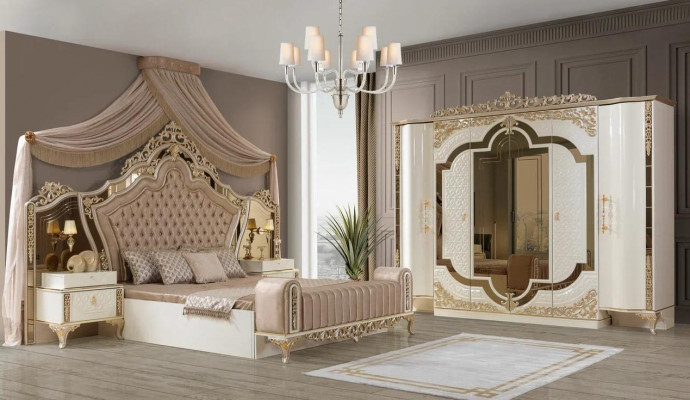 Ložnice Set Postel 2x Noční stolky Design Luxus nový 5 kusů bílý
