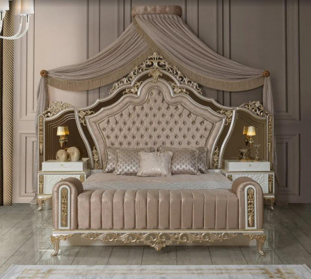 Ložnice Set Postel 2x Noční stolky Design Luxus nový 5 kusů bílý